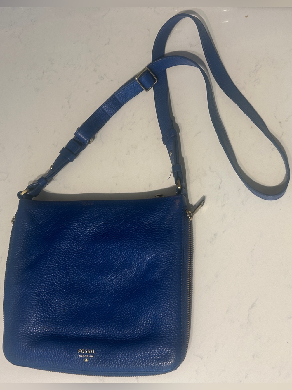 Fossil Blue Pebbled Leather Crossbody Bag
